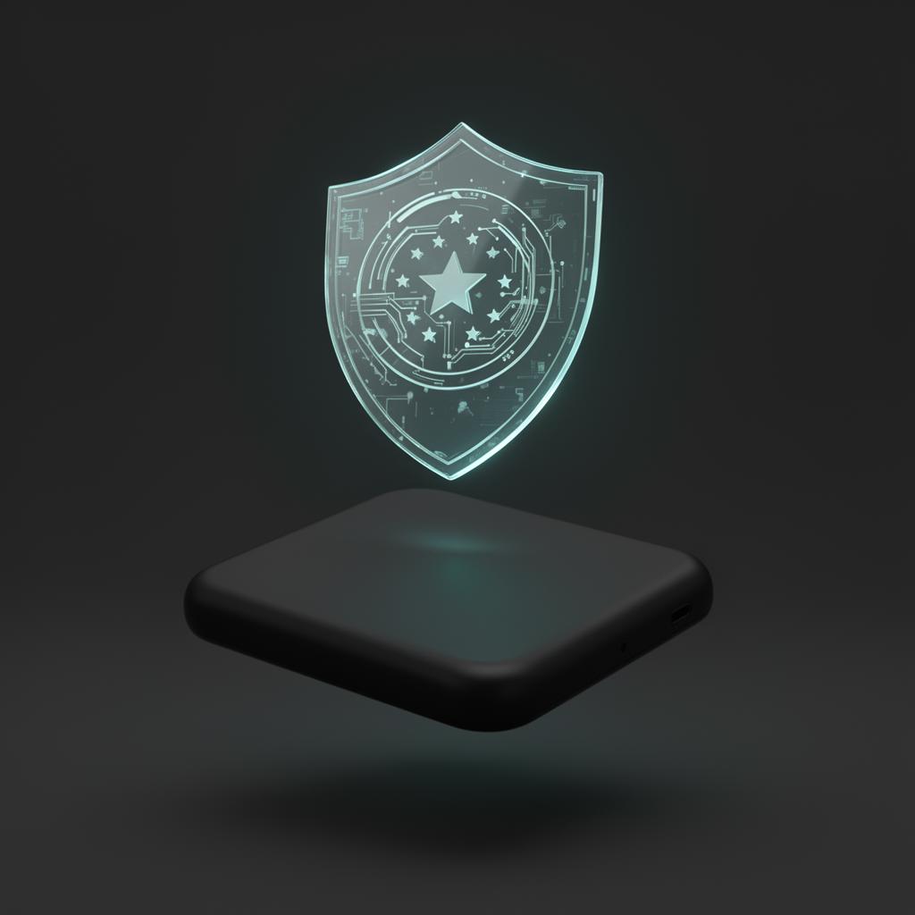 Holographic EU Digital Product Passport compliance badge over a smart device